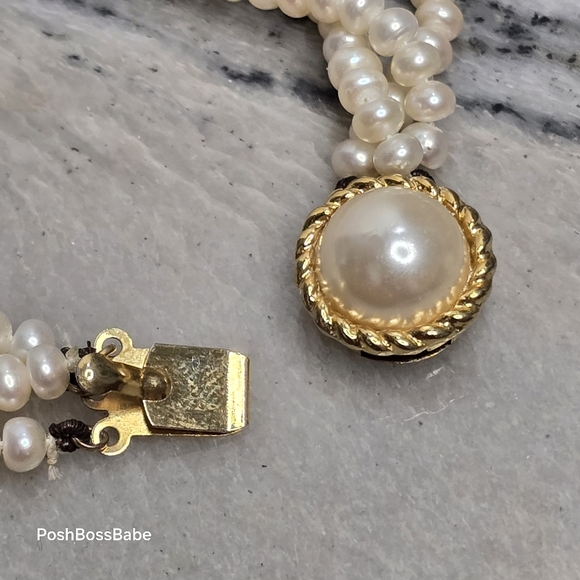 Triple Strand Freshwater Pearl Bracelet w/ Sterling Silver Gold Wash Clasp – 7.5 - Picture 3 of 12